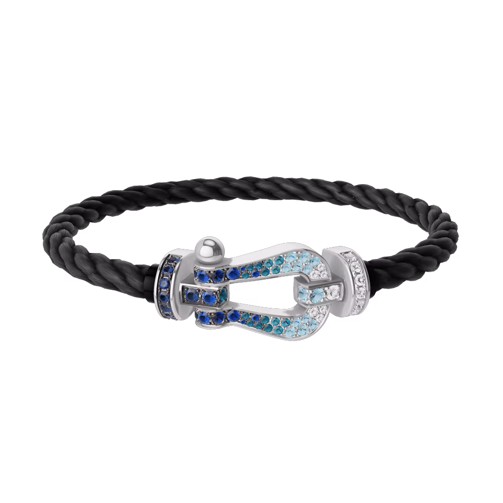 FRED FORCE 10 BRACELET LARGE MODEL Stainless steel and gold plating WHITE GOLD DIAMOND PAVED AND COLORED STONES