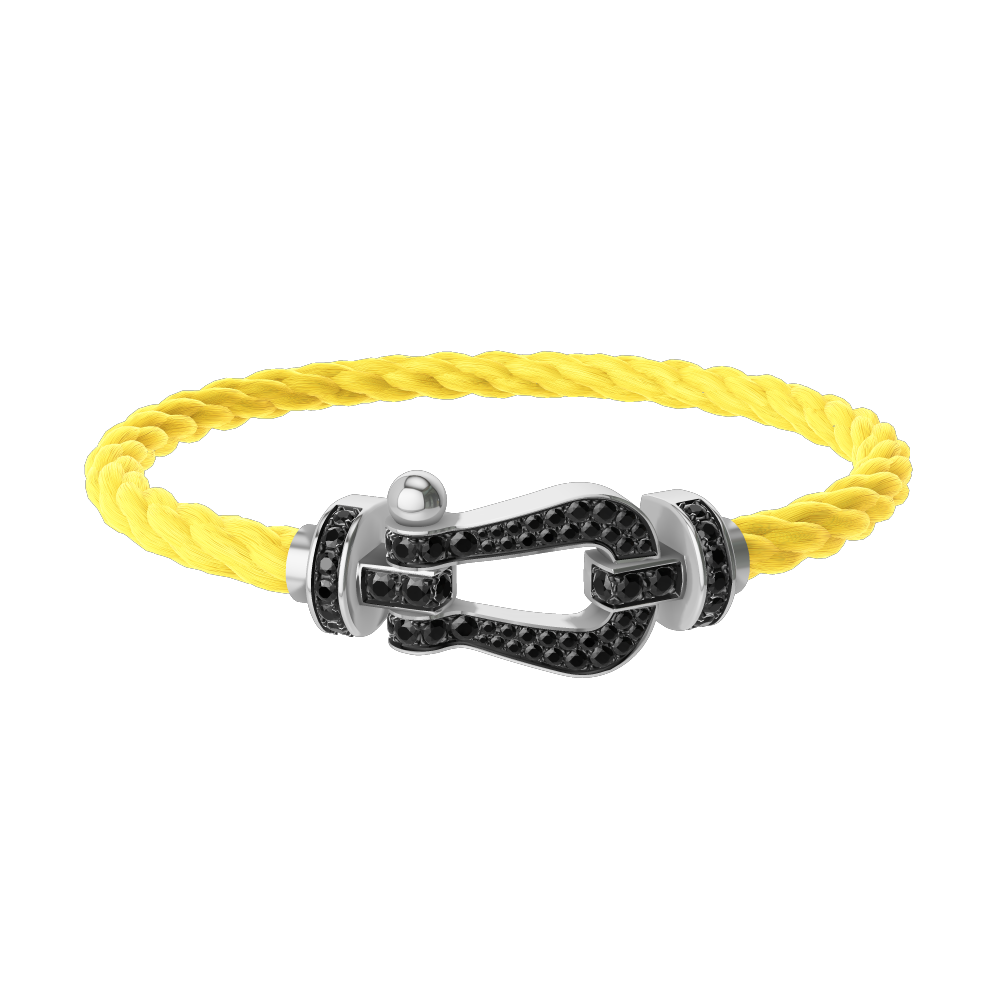 FRED FORCE 10 BRACELET Stainless steel and gold plating WHITE GOLD AND BLACK DIAMONDS LARGE MODEL