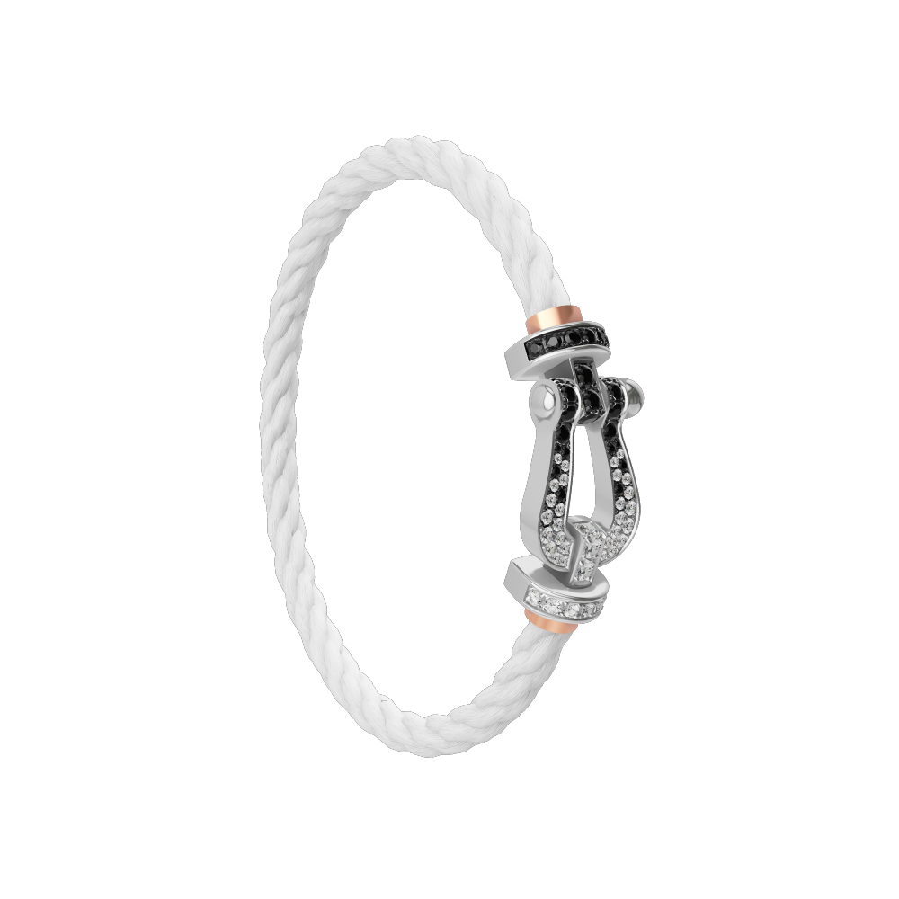 FRED FORCE 10 BRACELET Stainless steel and gold plating WHITE GOLD AND BLACK AND WHITE DIAMONDS LARGE MODEL