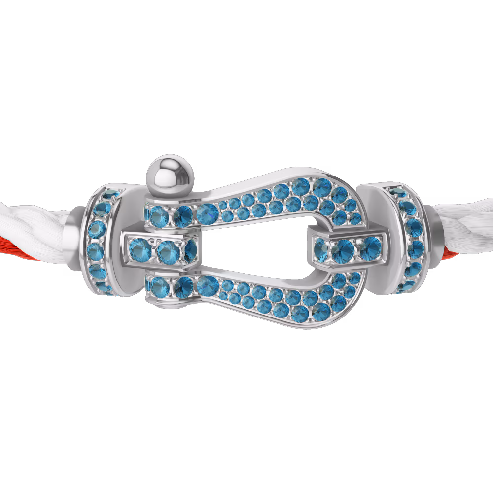 FRED FORCE 10 BRACELET LARGE MODEL Stainless steel and gold plating WHITE GOLD BLUE TOPAZ PAVED