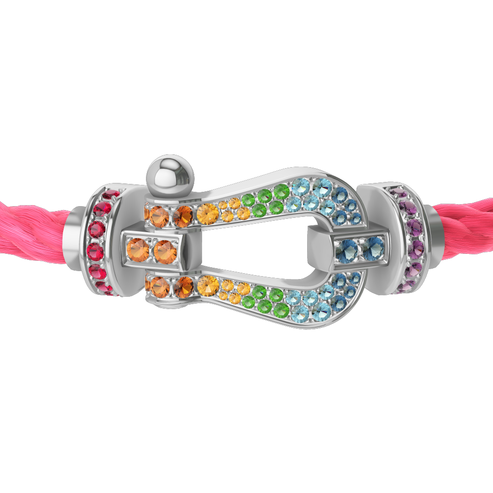 FRED FORCE 10 BRACELET Stainless steel and gold plating WHITE GOLD AND COLORED STONES LARGE MODEL