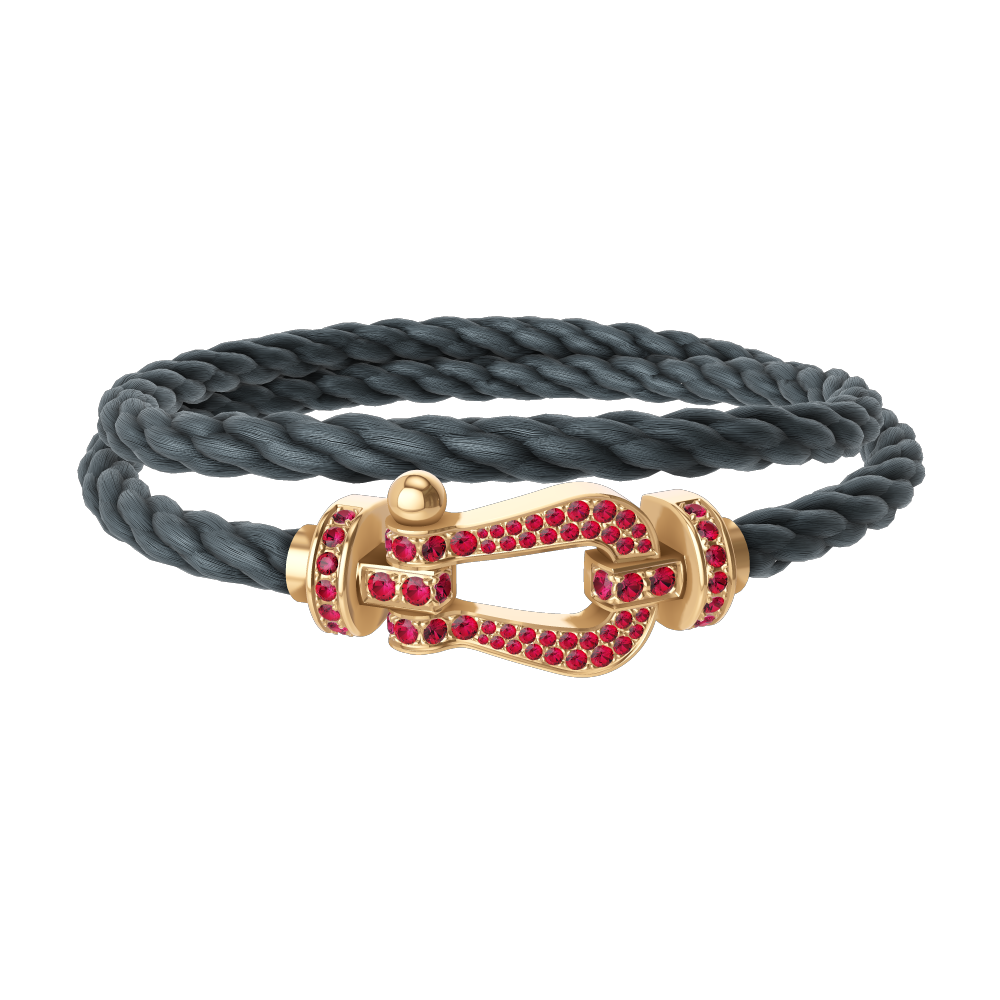 FRED FORCE 10 BRACELET Stainless steel and gold plating YELLOW GOLD AND RUBIS LARGE MODEL