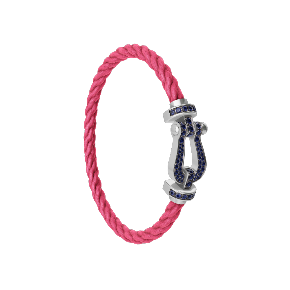 FRED FORCE 10 BRACELET Stainless steel and gold plating WHITE GOLD AND BLUE SAPPHIRES LARGE MODEL