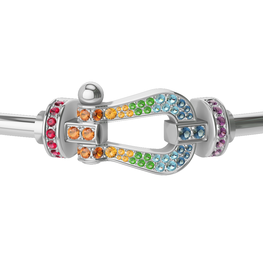 FRED FORCE 10 BRACELET Stainless steel and gold plating WHITE GOLD AND COLORED STONES LARGE MODEL