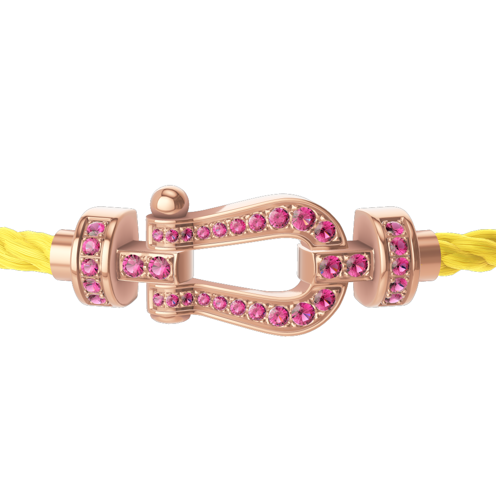 FRED FORCE 10 BRACELET Stainless steel and gold plating PINK GOLD AND PINK SAPPHIRES MEDIUM MODEL