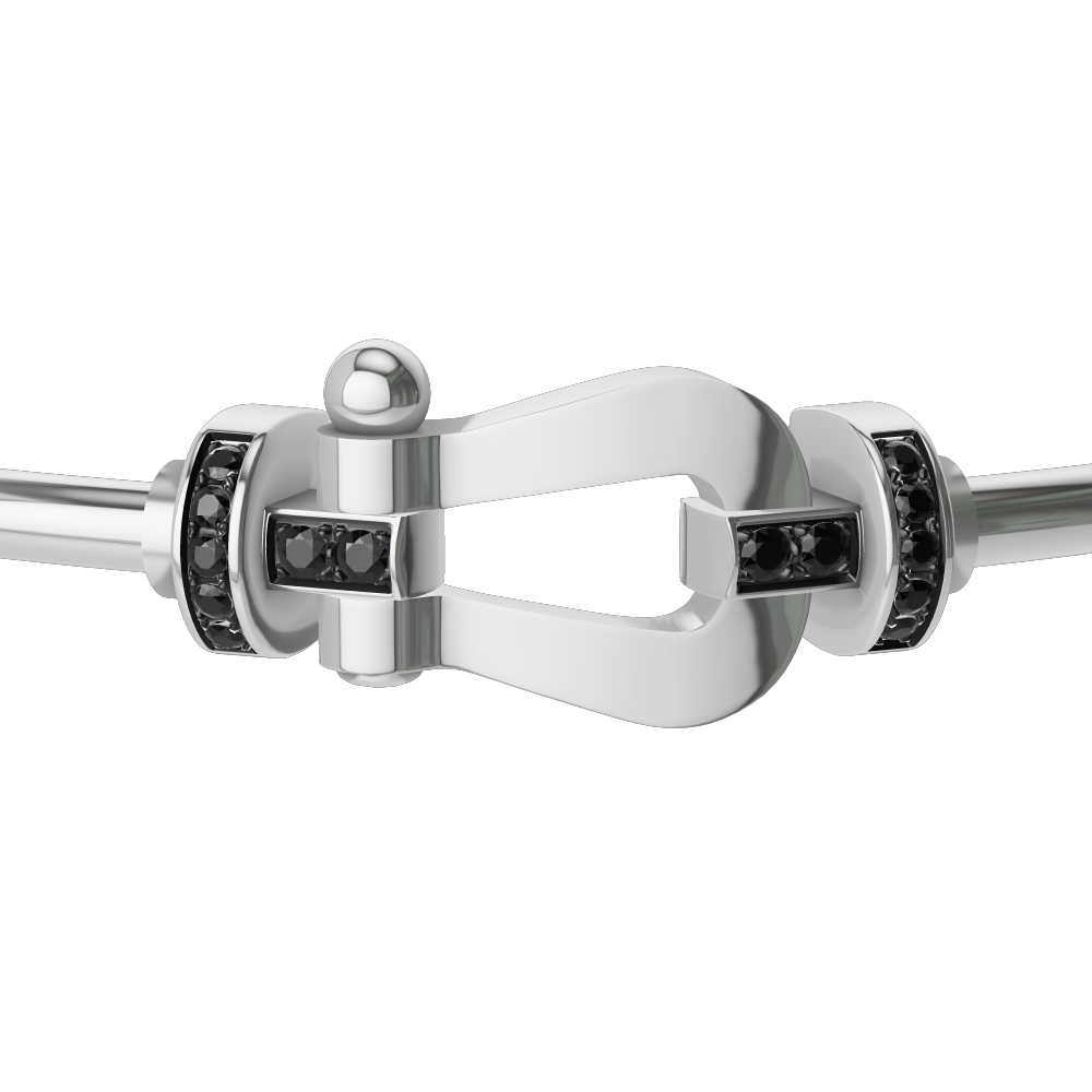 FRED FORCE 10 BRACELET Stainless steel and gold plating WHITE GOLD AND BLACK DIAMONDS LARGE MODEL