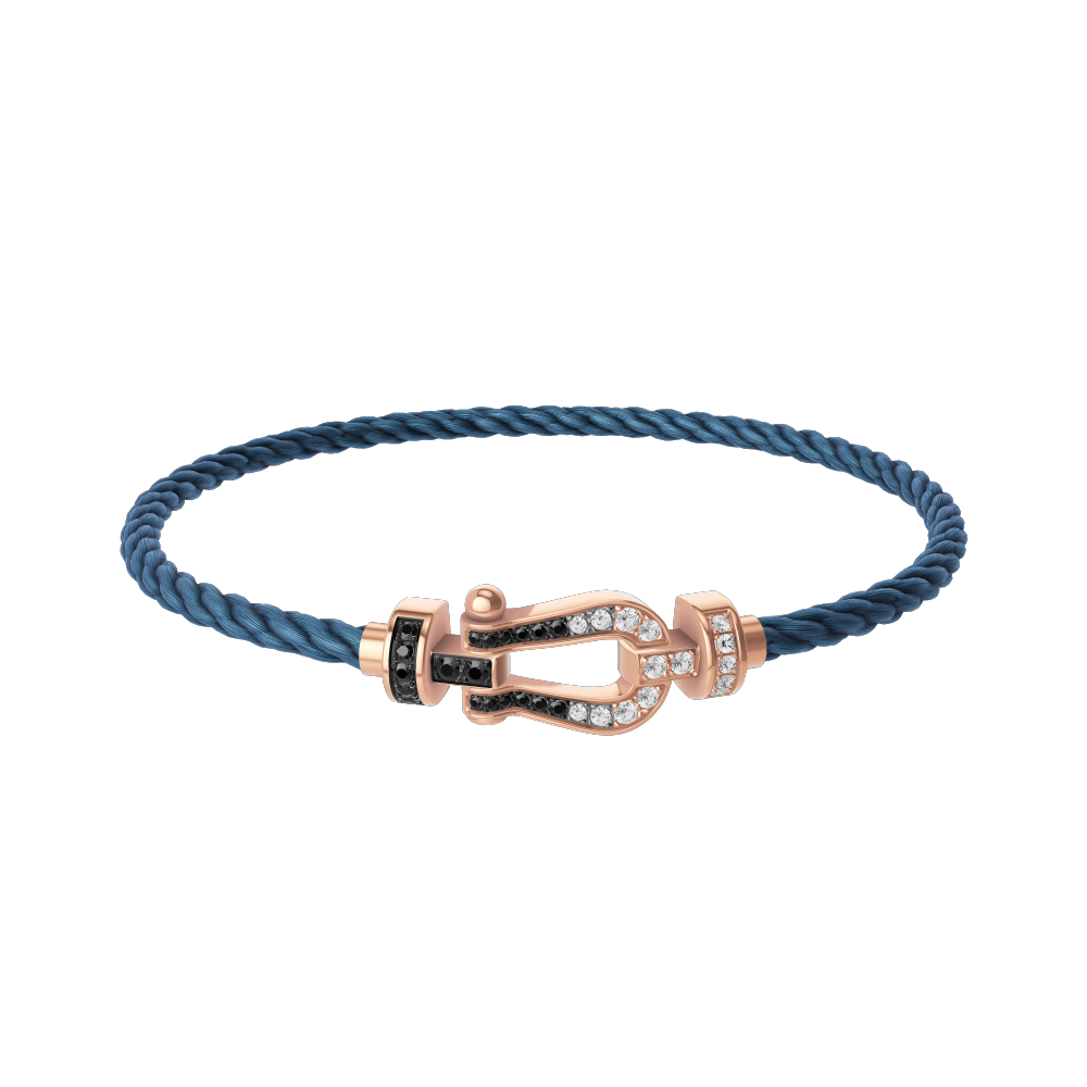 FRED FORCE 10 BRACELET Stainless steel and gold plating PINK GOLD AND BLACK AND WHITE DIAMONDS MEDIUM MODEL