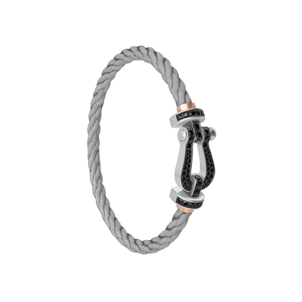 FRED FORCE 10 BRACELET Stainless steel and gold plating WHITE GOLD AND BLACK DIAMONDS LARGE MODEL