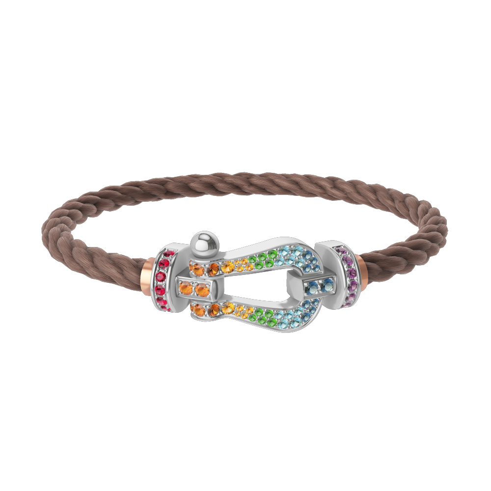 FRED FORCE 10 BRACELET Stainless steel and gold plating WHITE GOLD AND COLORED STONES LARGE MODEL
