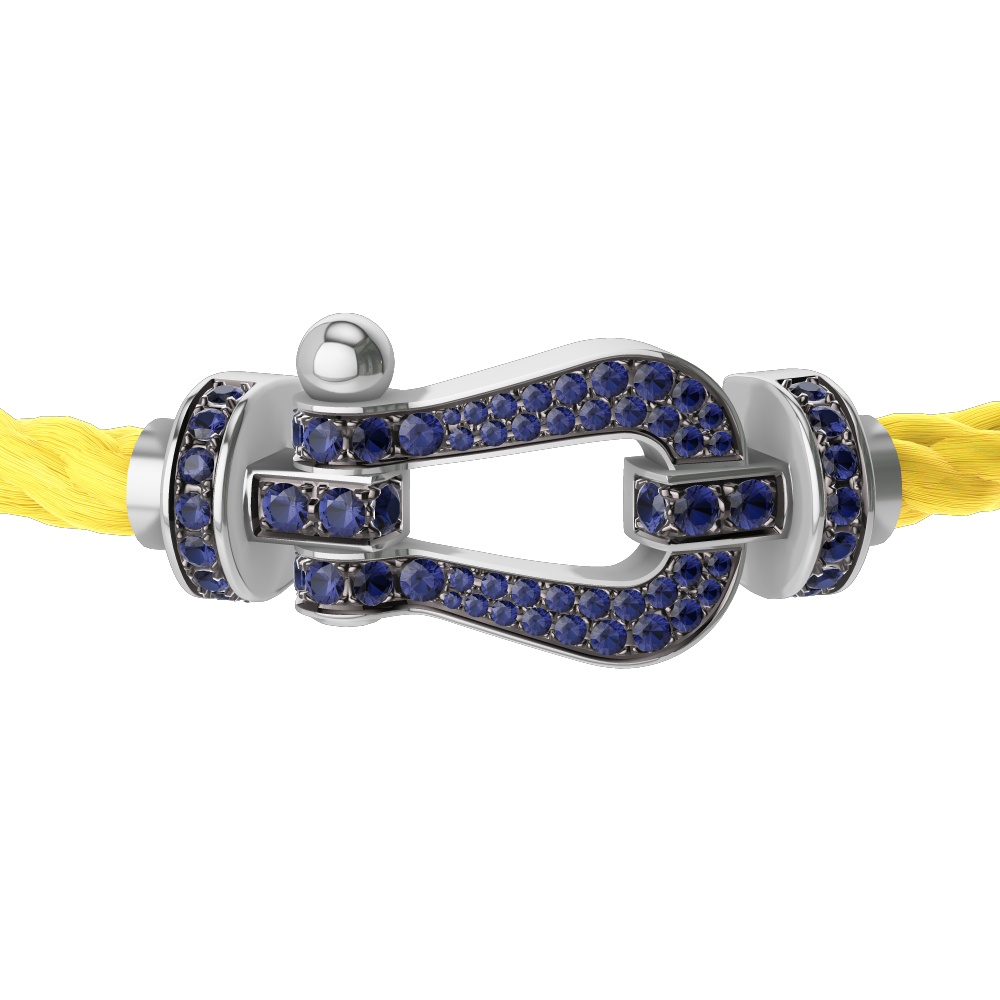 FRED FORCE 10 BRACELET Stainless steel and gold plating WHITE GOLD AND BLUE SAPPHIRES LARGE MODEL