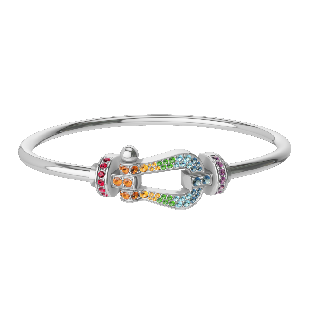 FRED FORCE 10 BRACELET Stainless steel and gold plating WHITE GOLD AND COLORED STONES LARGE MODEL