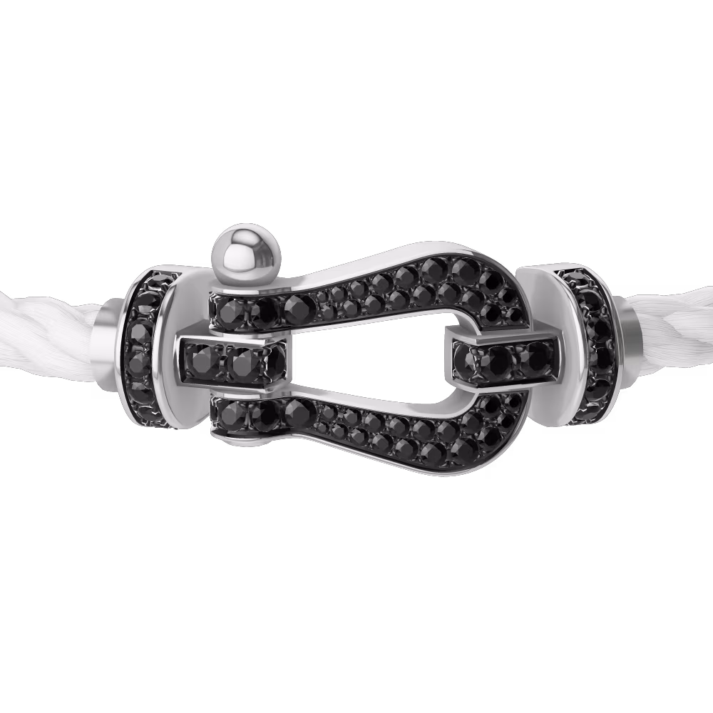 FRED FORCE 10 BRACELET Stainless steel and gold plating WHITE GOLD AND BLACK DIAMONDS LARGE MODEL