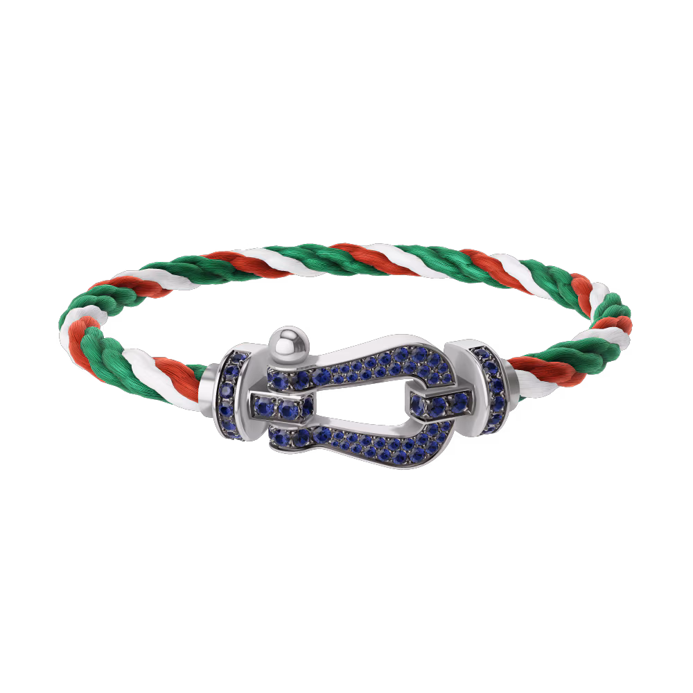 FRED FORCE 10 BRACELET Stainless steel and gold plating WHITE GOLD AND BLUE SAPPHIRES LARGE MODEL