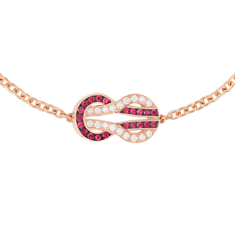 FRED CHANCE INFINIE BRACELET Stainless steel and gold plating PINK GOLD, RUBIES AND DIAMONDS MEDIUM MODEL