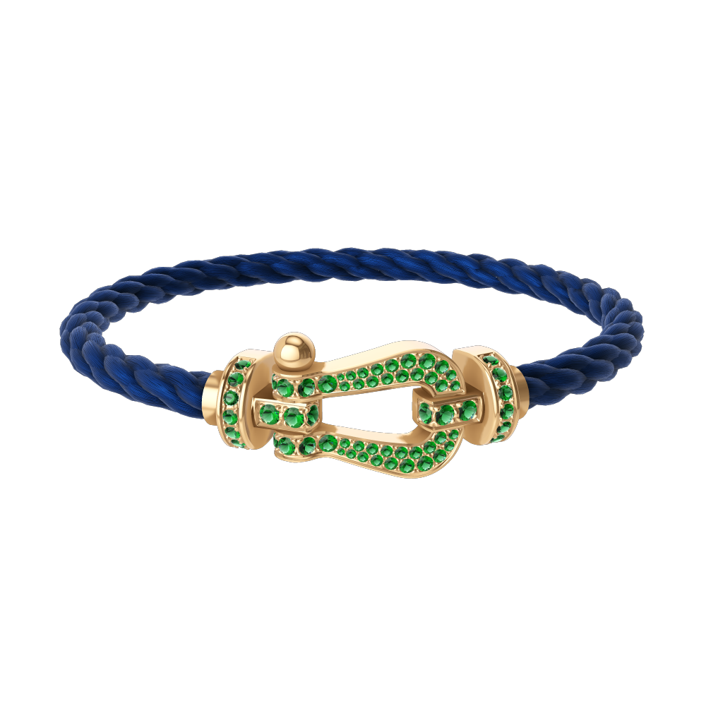 FRED FORCE 10 BRACELET Stainless steel and gold plating YELLOW GOLD AND EMERALDS LARGE MODEL