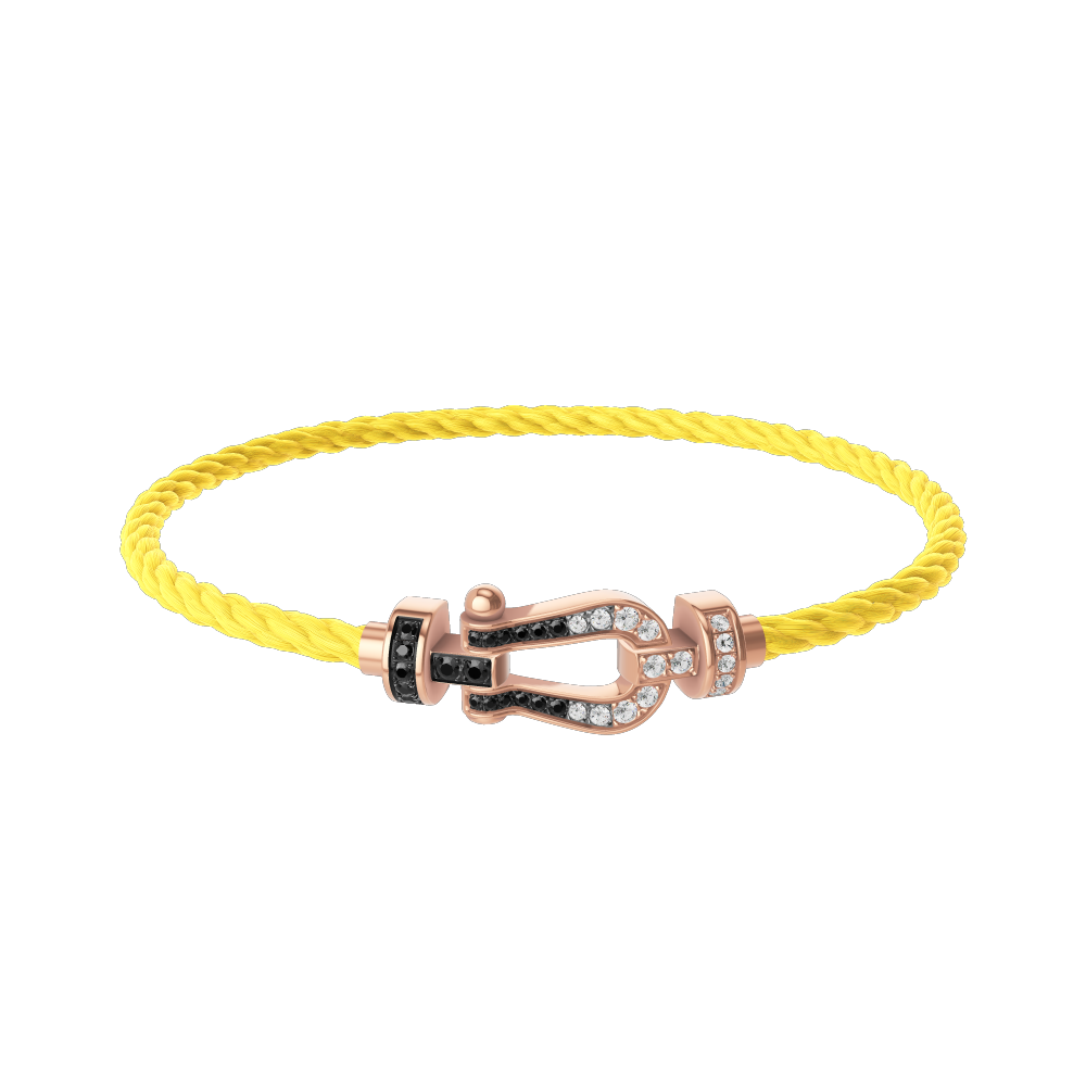FRED FORCE 10 BRACELET Stainless steel and gold plating PINK GOLD AND BLACK AND WHITE DIAMONDS MEDIUM MODEL