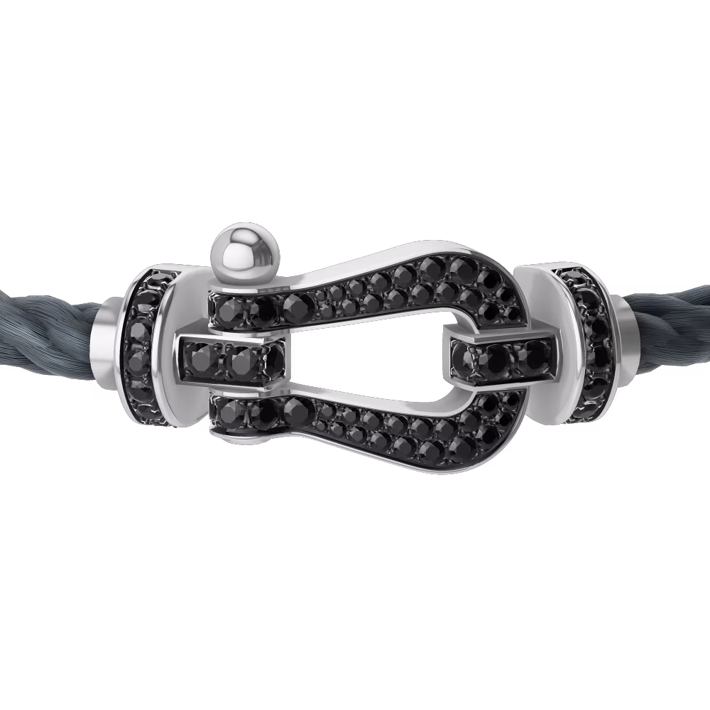 FRED FORCE 10 BRACELET Stainless steel and gold plating WHITE GOLD AND BLACK DIAMONDS LARGE MODEL