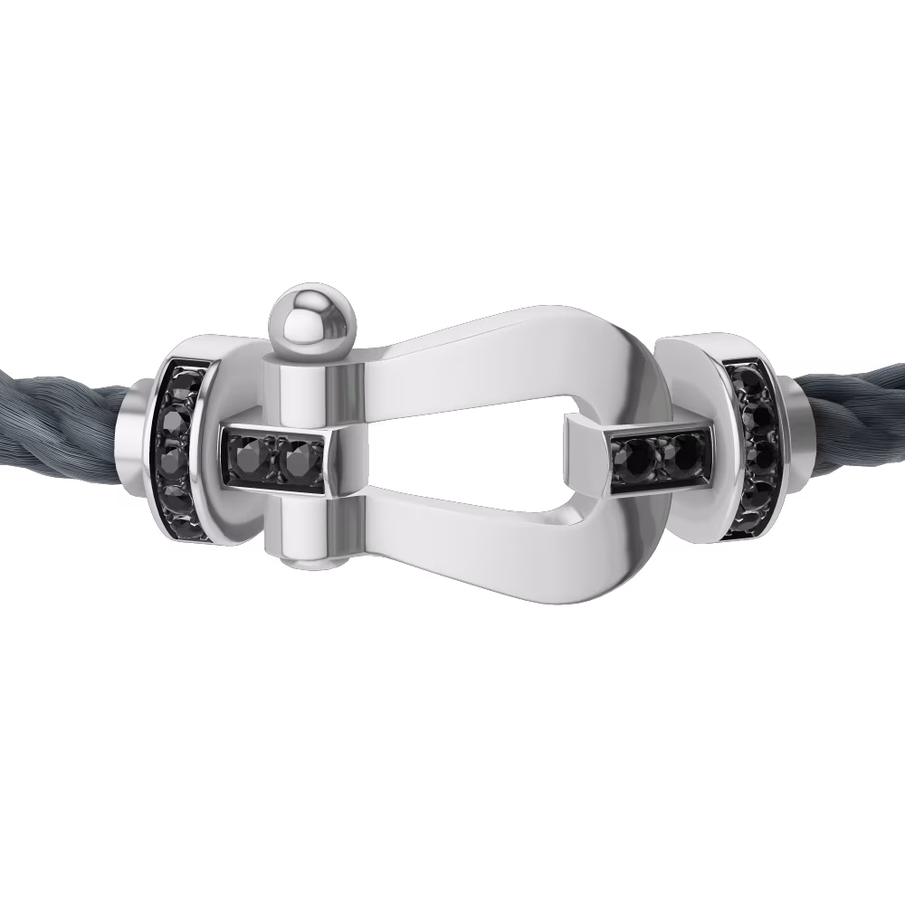 FRED FORCE 10 BRACELET Stainless steel and gold plating WHITE GOLD AND BLACK DIAMONDS LARGE MODEL