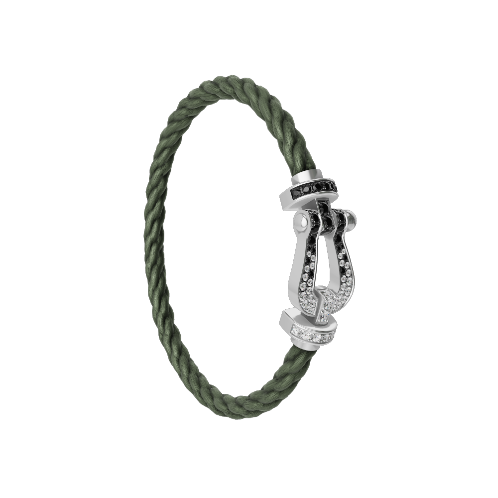 FRED FORCE 10 BRACELET Stainless steel and gold plating WHITE GOLD AND BLACK AND WHITE DIAMONDS LARGE MODEL