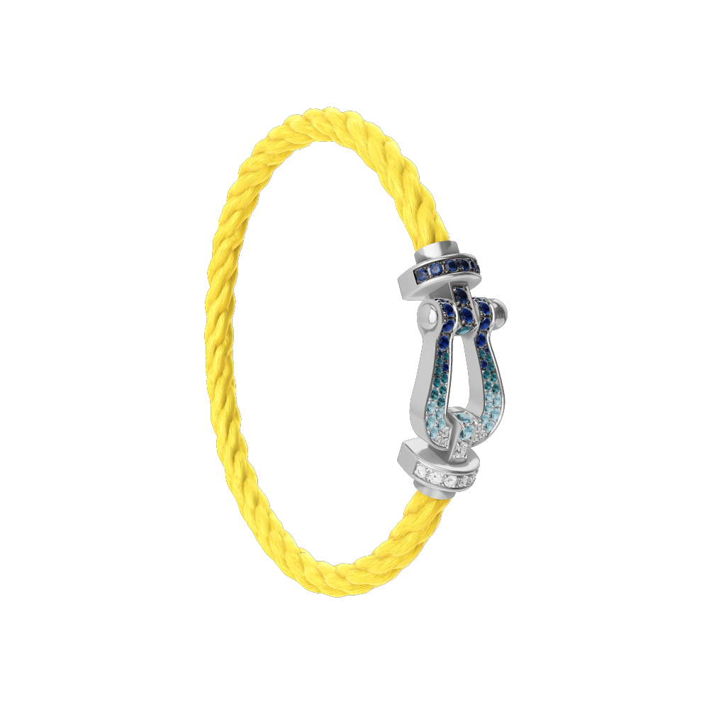 FRED FORCE 10 BRACELET LARGE MODEL Stainless steel and gold plating WHITE GOLD DIAMOND PAVED AND COLORED STONES