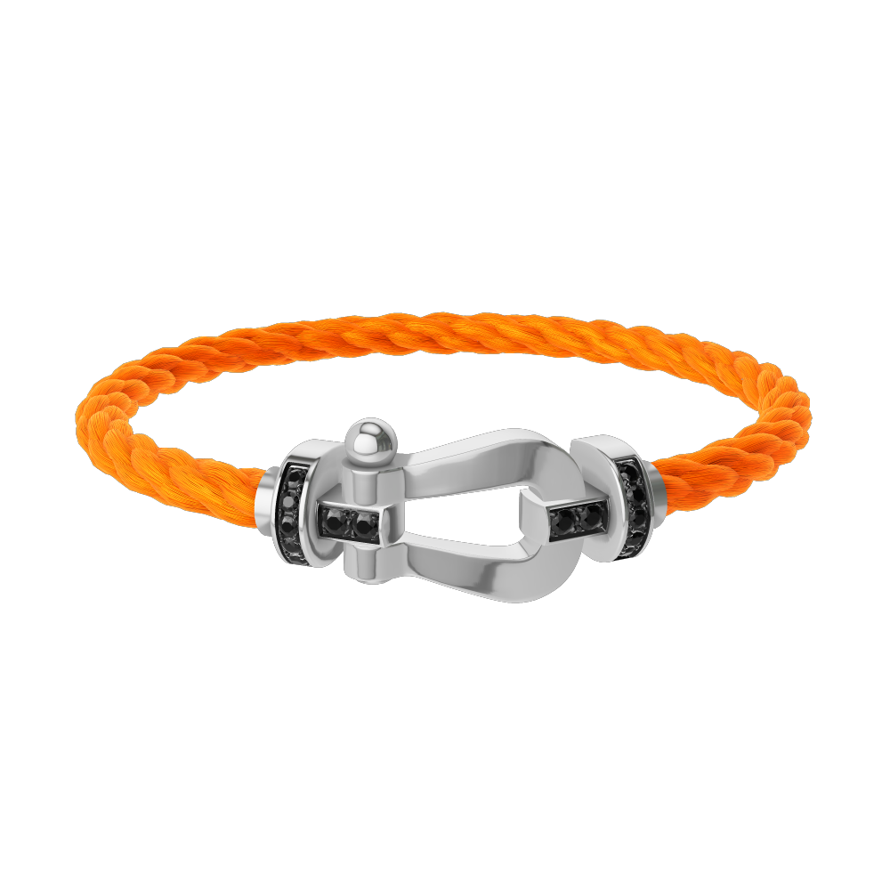 FRED FORCE 10 BRACELET Stainless steel and gold plating WHITE GOLD AND BLACK DIAMONDS LARGE MODEL