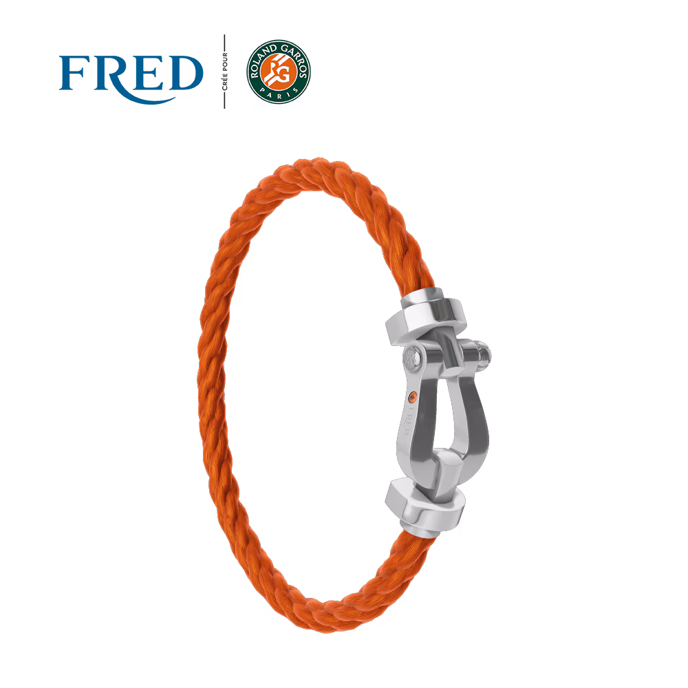 FRED FORCE 10 BRACELET #FREDXROLANDGARROS LARGE MODEL Stainless steel and gold plating WHITE AND ONE MANDARIN GARNET