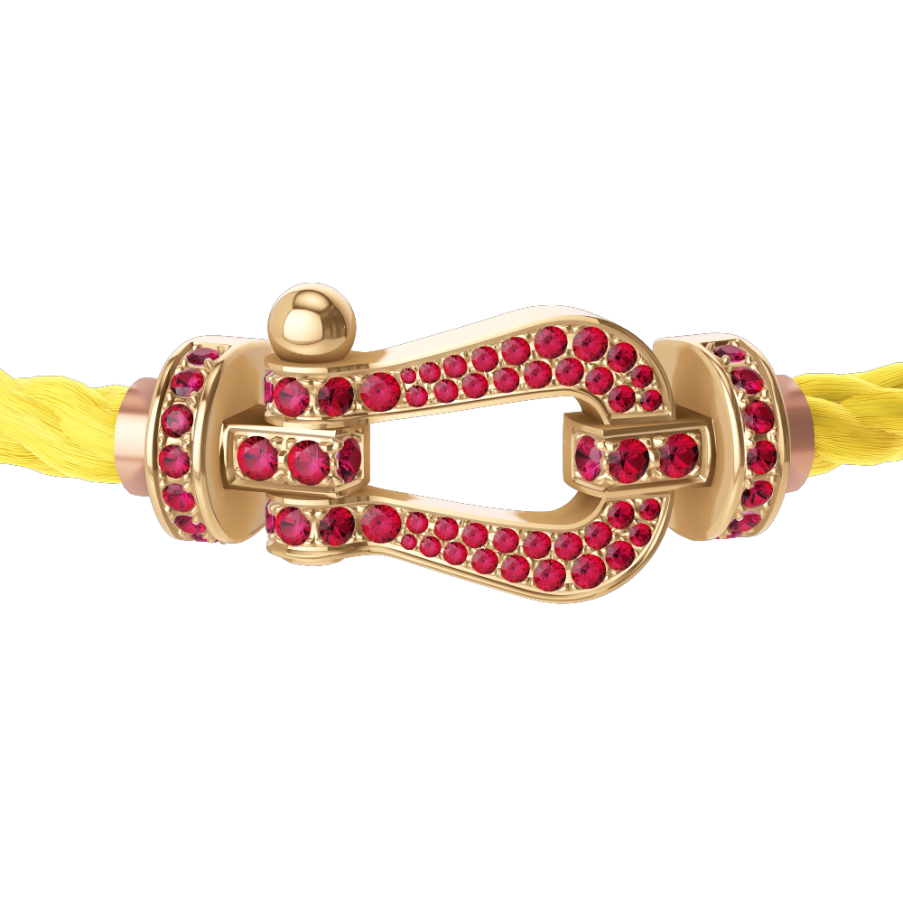 FRED FORCE 10 BRACELET Stainless steel and gold plating YELLOW GOLD AND RUBIS LARGE MODEL