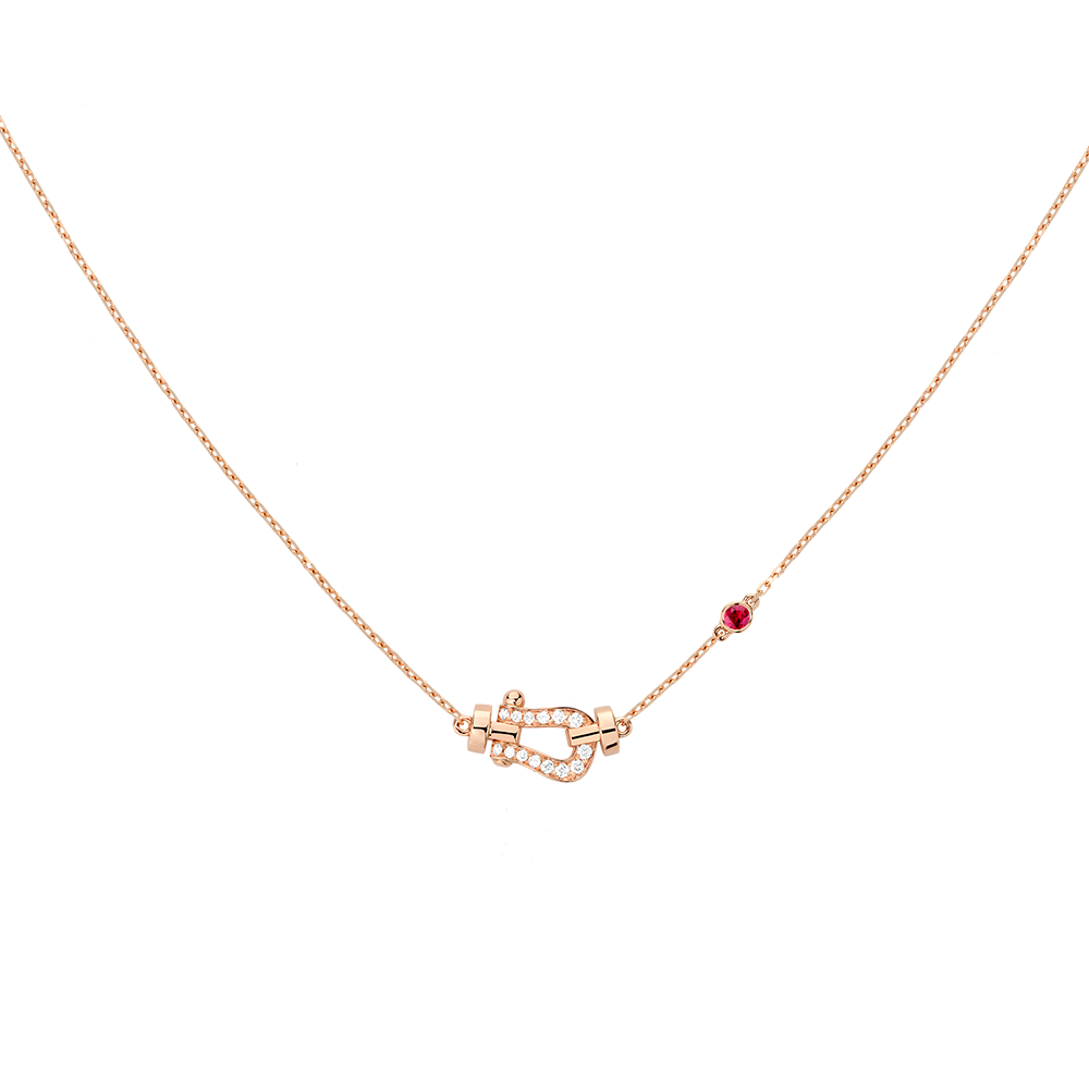 FRED Force 10 necklace Small model Stainless steel and gold plating pink gold, diamonds and rubies