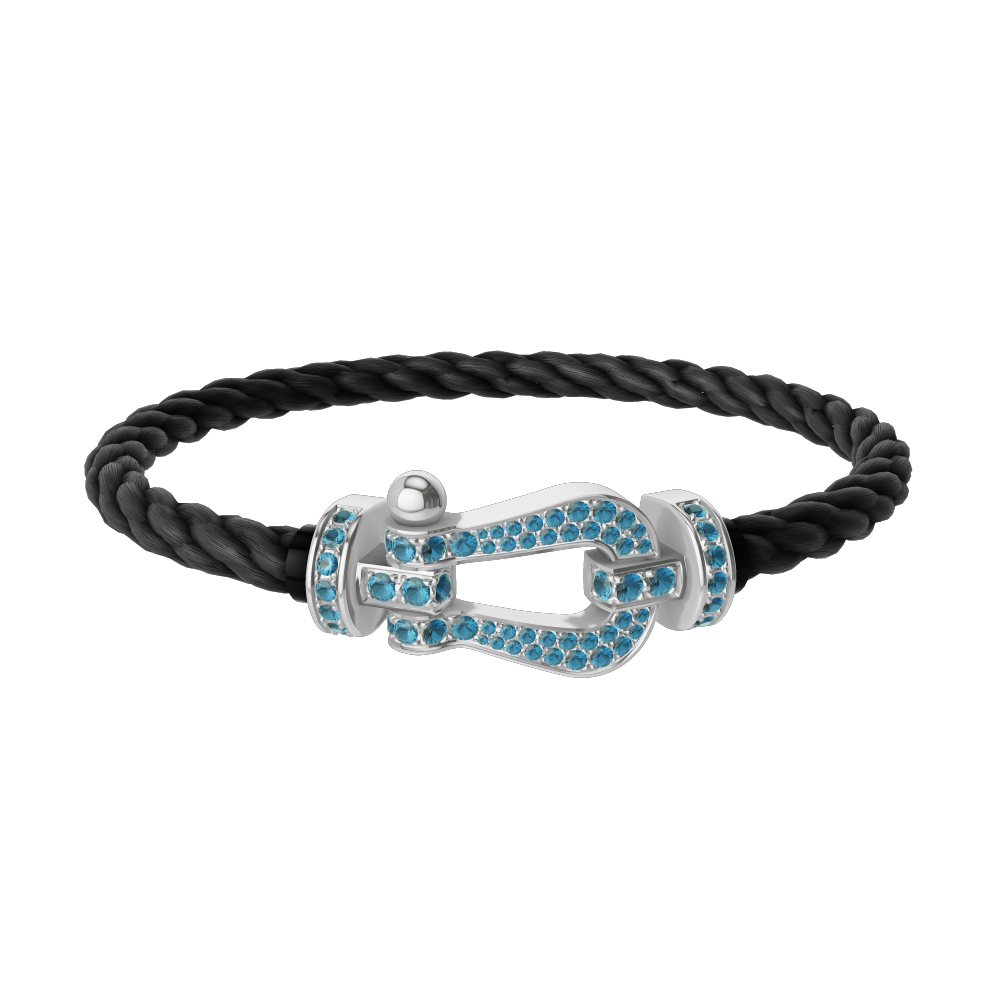 FRED FORCE 10 BRACELET LARGE MODEL Stainless steel and gold plating WHITE GOLD BLUE TOPAZ PAVED