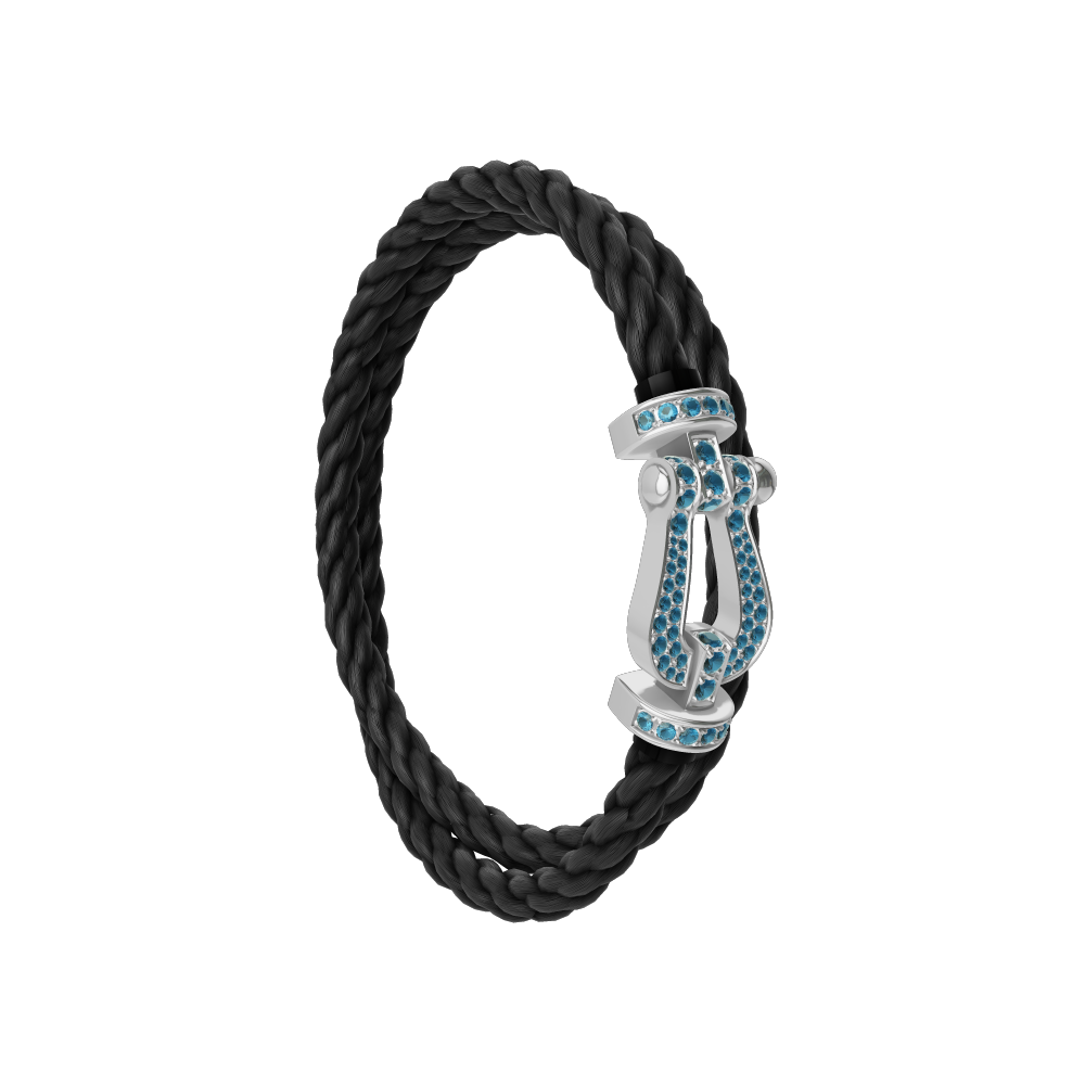 FRED FORCE 10 BRACELET LARGE MODEL Stainless steel and gold plating WHITE GOLD BLUE TOPAZ PAVED