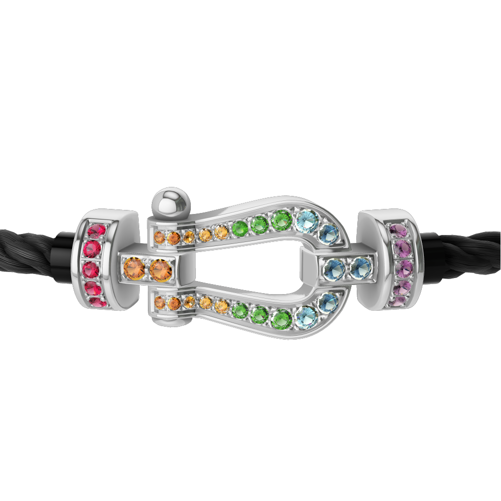 FRED FORCE 10 BRACELET MEDIUM MODEL IN Stainless steel and gold plating WHITE GOLD AND COLOURED STONES