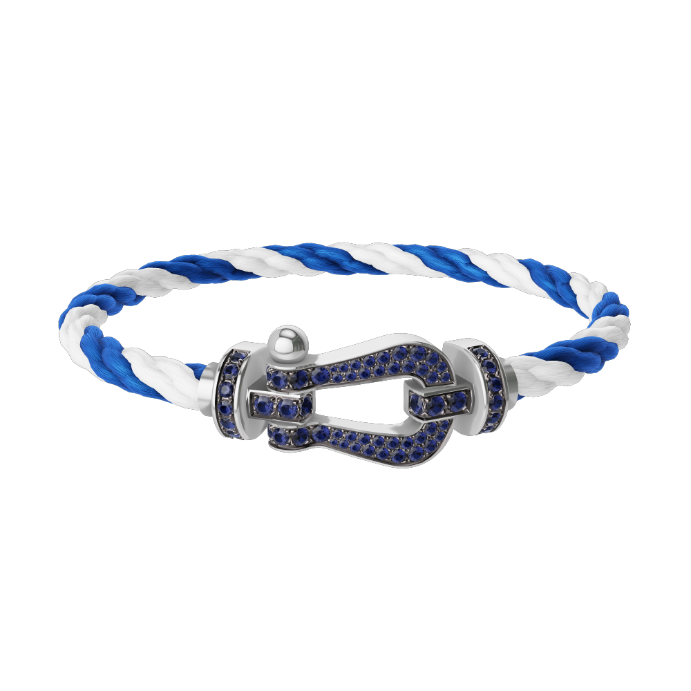 FRED FORCE 10 BRACELET Stainless steel and gold plating WHITE GOLD AND BLUE SAPPHIRES LARGE MODEL