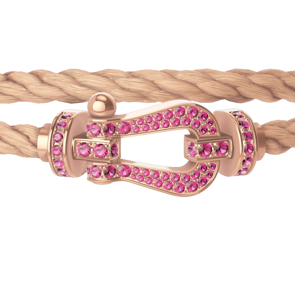 FRED FORCE 10 BRACELET Stainless steel and gold plating PINK GOLD AND PINK SAPPHIRES LARGE MODEL