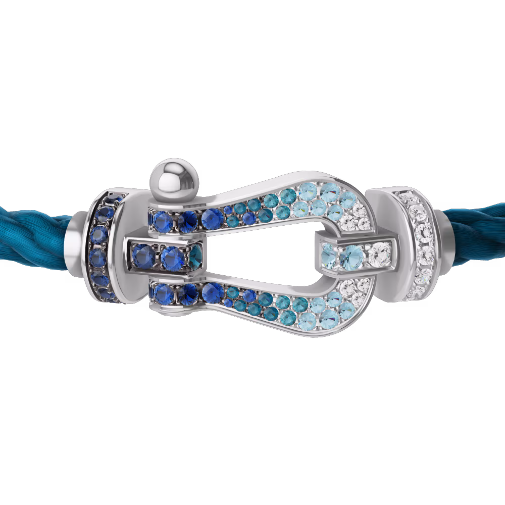 FRED FORCE 10 BRACELET LARGE MODEL Stainless steel and gold plating WHITE GOLD DIAMOND PAVED AND COLORED STONES
