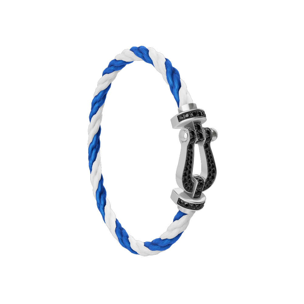 FRED FORCE 10 BRACELET Stainless steel and gold plating WHITE GOLD AND BLACK DIAMONDS LARGE MODEL