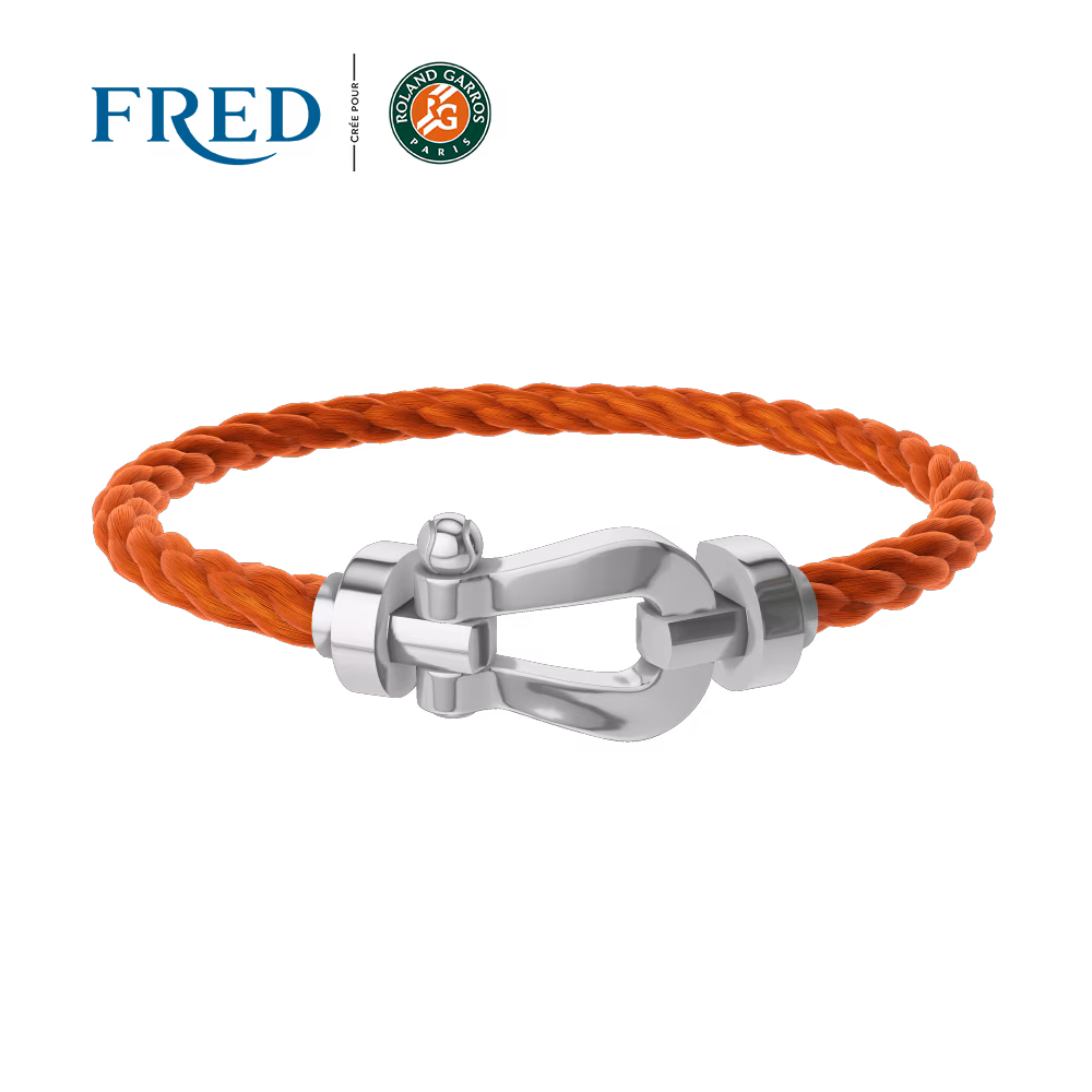 FRED FORCE 10 BRACELET #FREDXROLANDGARROS LARGE MODEL Stainless steel and gold plating WHITE AND ONE MANDARIN GARNET