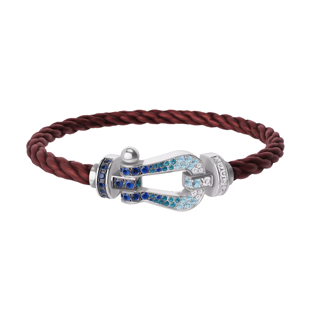 FRED FORCE 10 BRACELET LARGE MODEL Stainless steel and gold plating WHITE GOLD DIAMOND PAVED AND COLORED STONES