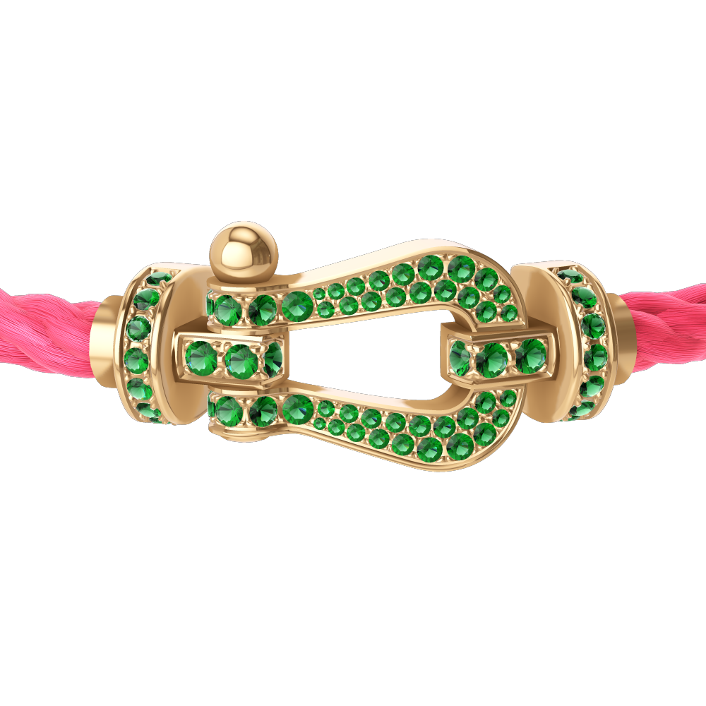 FRED FORCE 10 BRACELET Stainless steel and gold plating YELLOW GOLD AND EMERALDS LARGE MODEL