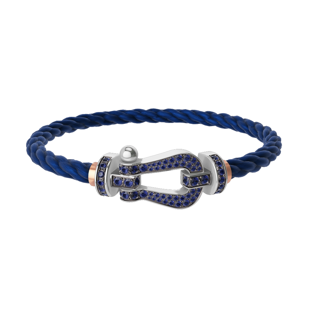 FRED FORCE 10 BRACELET Stainless steel and gold plating WHITE GOLD AND BLUE SAPPHIRES LARGE MODEL