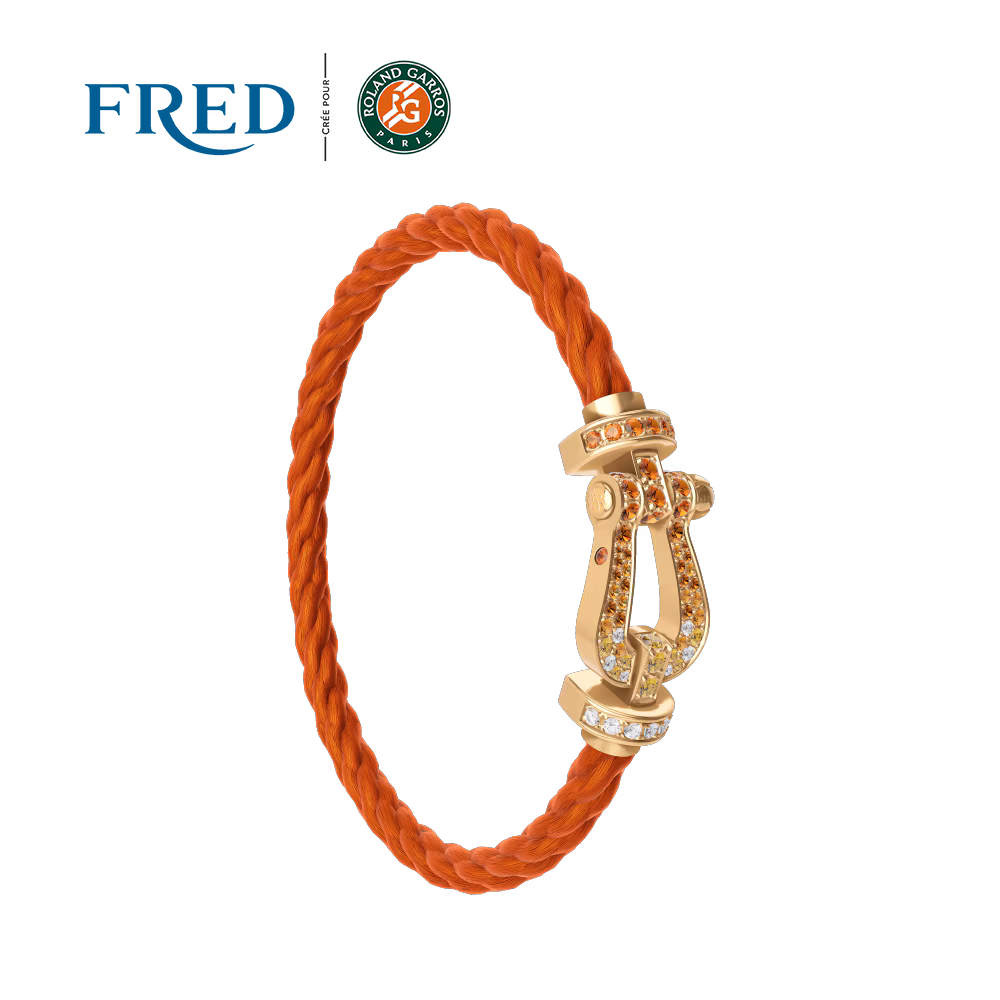FRED FORCE 10 BRACELET #FREDXROLANDGARROS LARGE MODEL Stainless steel and gold plating YELLOW GOLD DIAMOND PAVED AND COLORED STONES
