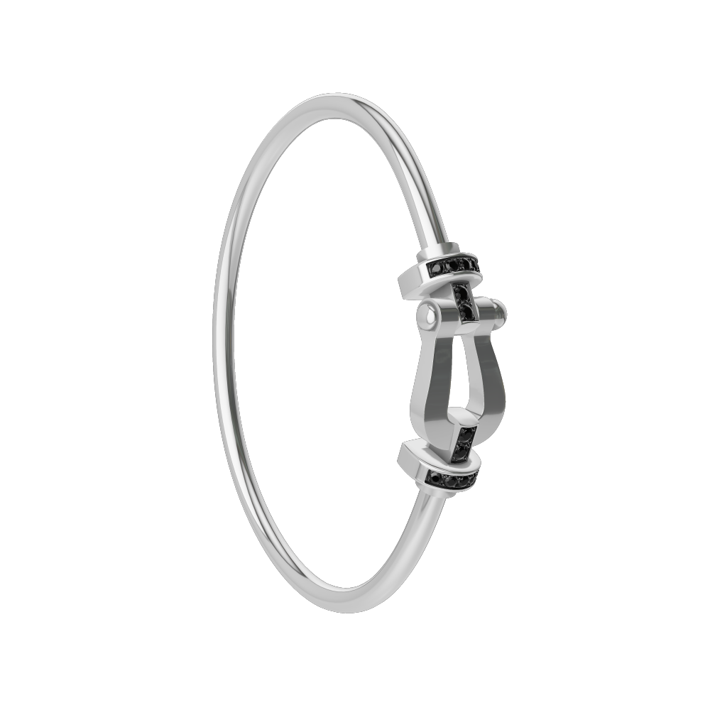 FRED FORCE 10 BRACELET Stainless steel and gold plating WHITE GOLD AND BLACK DIAMONDS LARGE MODEL