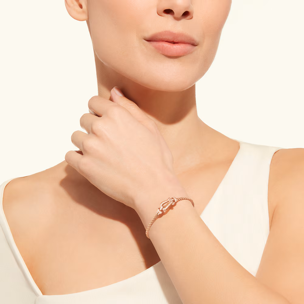 FRED FORCE 10 BRACELET Stainless steel and gold plating PINK GOLD AND DIAMONDS MEDIUM MODEL