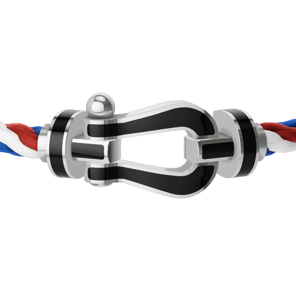 FRED FORCE 10 BRACELET Stainless steel and gold plating WHITE GOLD AND BLACK LAQUER LARGE MODEL