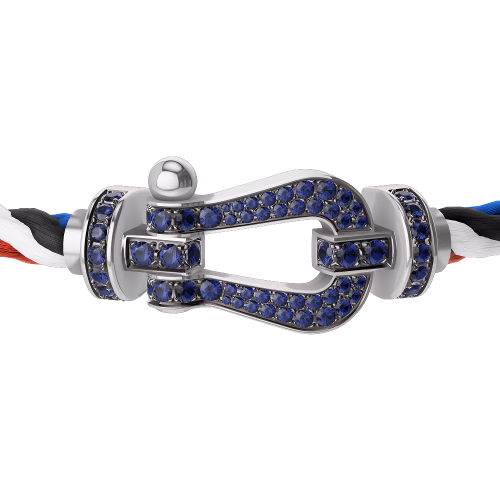 FRED FORCE 10 BRACELET Stainless steel and gold plating WHITE GOLD AND BLUE SAPPHIRES LARGE MODEL