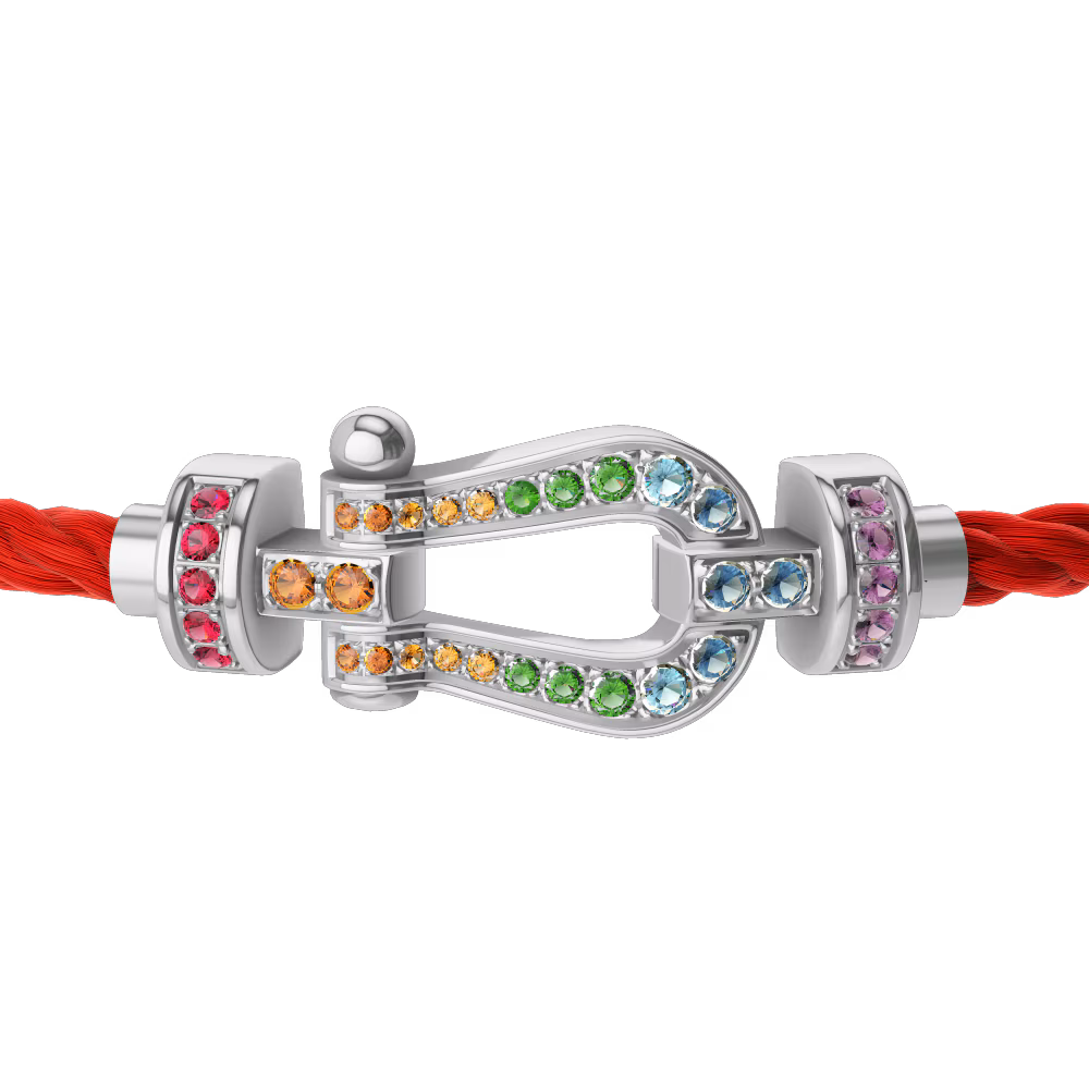 FRED FORCE 10 BRACELET MEDIUM MODEL IN Stainless steel and gold plating WHITE GOLD AND COLOURED STONES