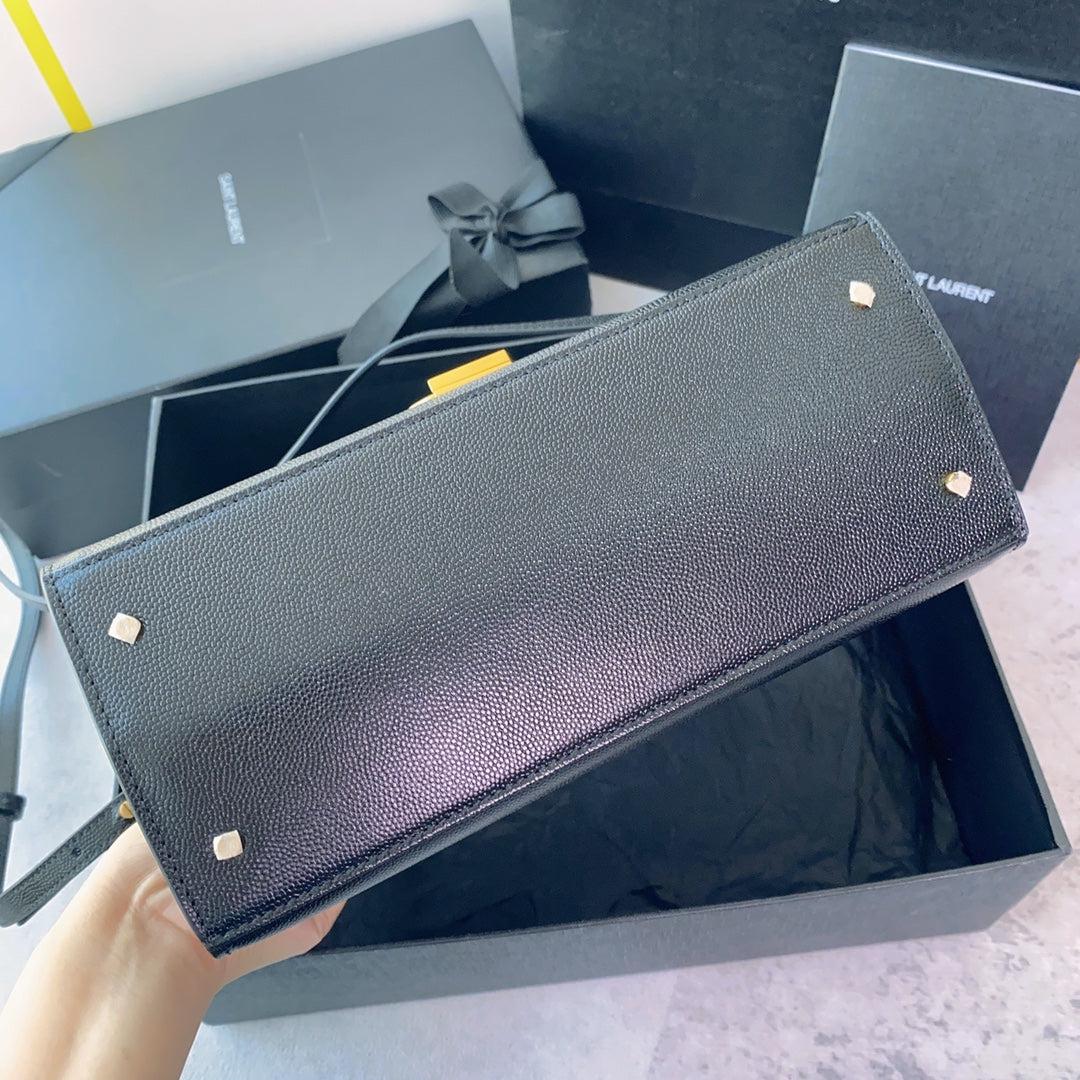 YSL Cassandra Medium Top Handle Bag in Grain Poudre Embossed Leather