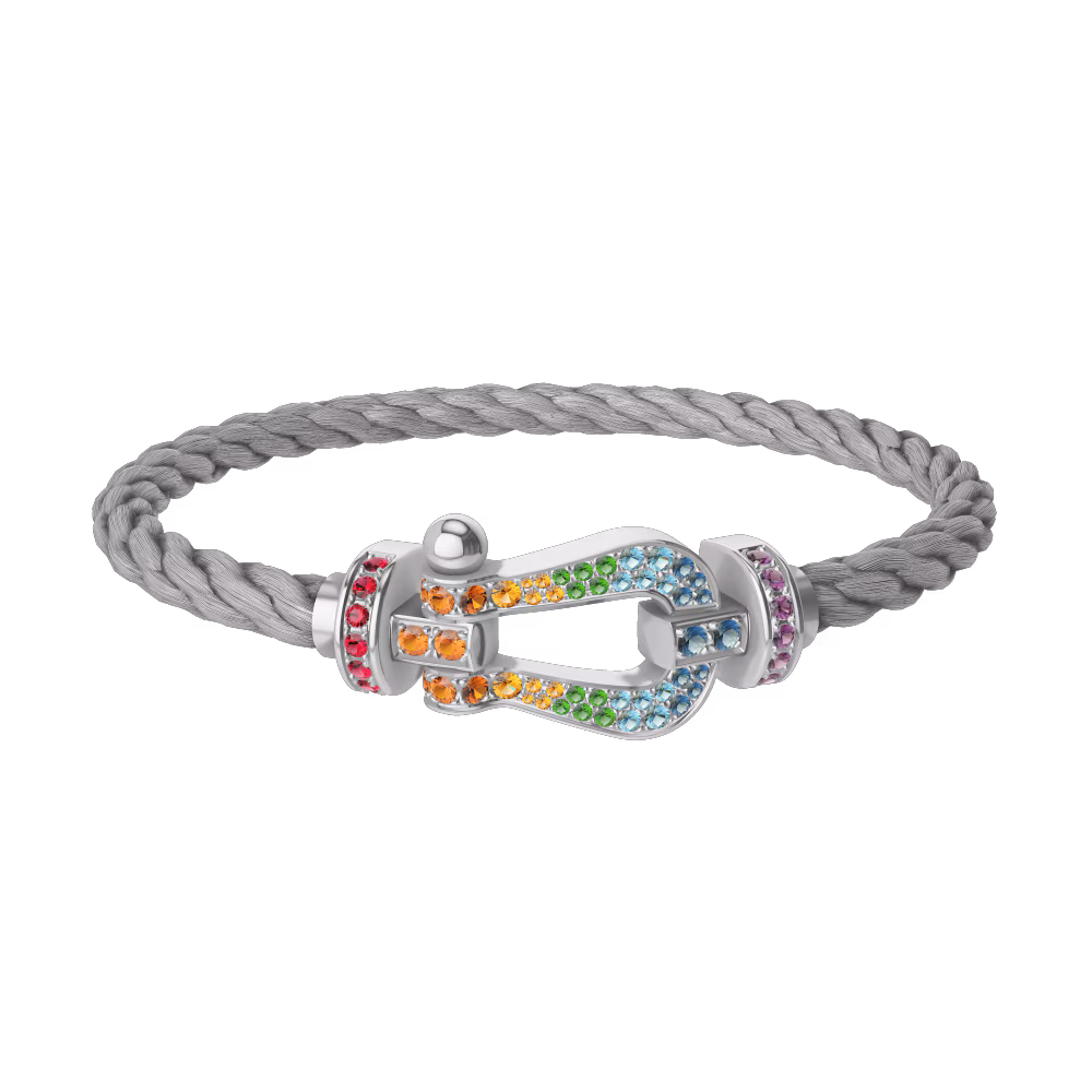 FRED FORCE 10 BRACELET Stainless steel and gold plating WHITE GOLD AND COLORED STONES LARGE MODEL