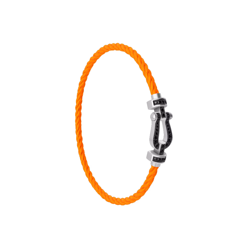 FRED FORCE 10 BRACELET Stainless steel and gold plating WHITE GOLD AND BLACK DIAMONDS MEDIUM MODEL