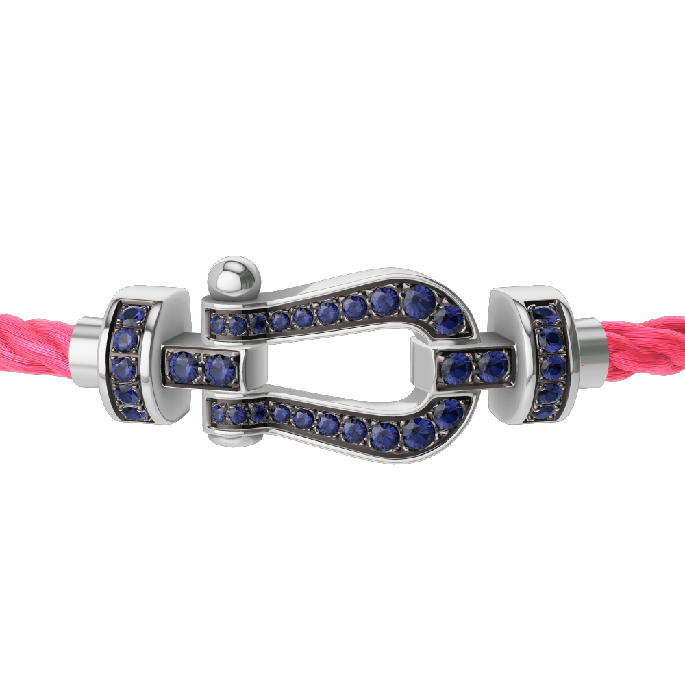 FRED FORCE 10 BRACELET Stainless steel and gold plating WHITE GOLD AND BLUE SAPPHIRES MEDIUM MODEL