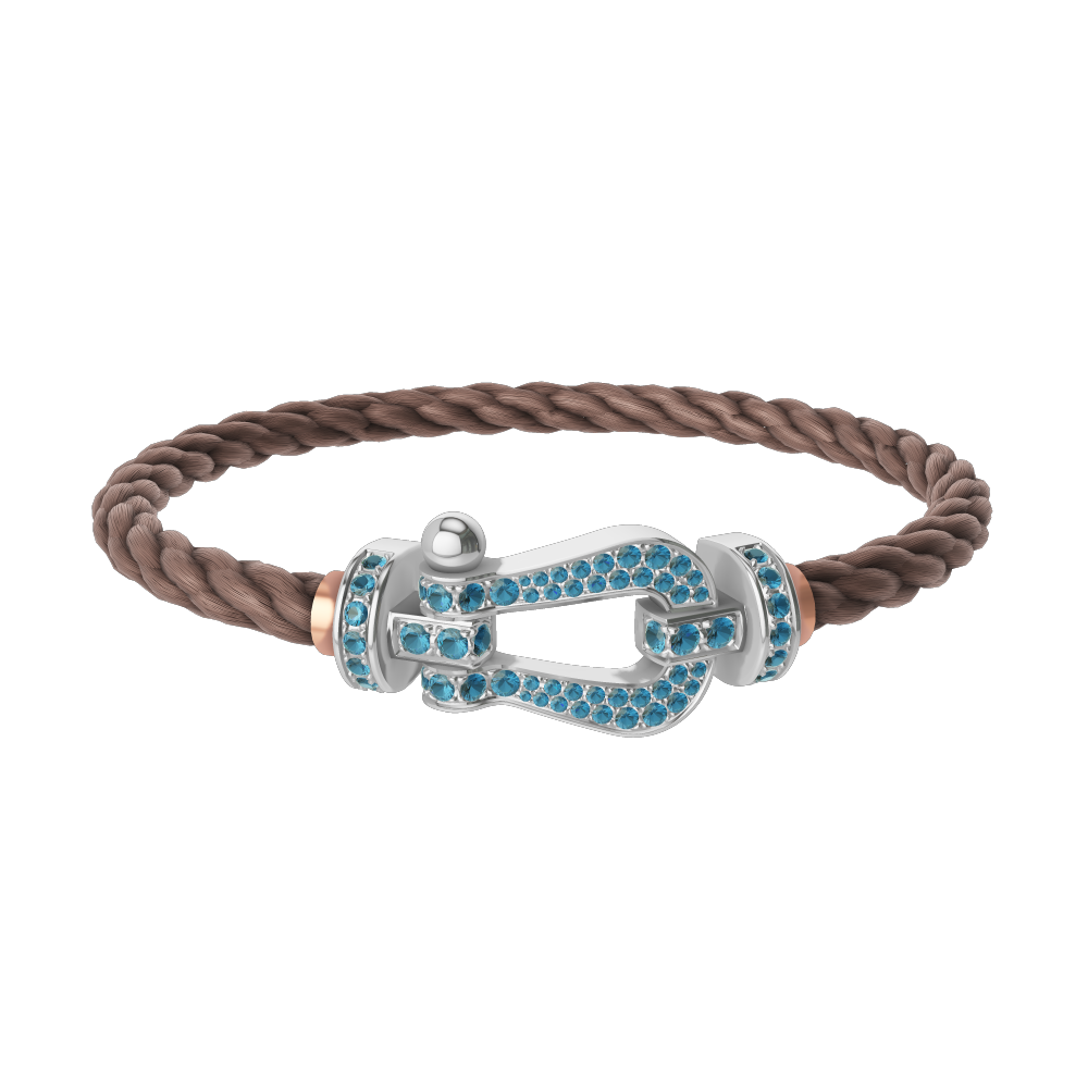 FRED FORCE 10 BRACELET LARGE MODEL Stainless steel and gold plating WHITE GOLD BLUE TOPAZ PAVED
